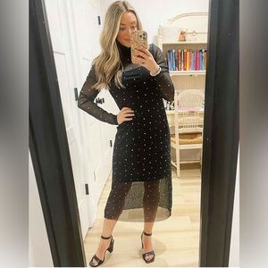 Women’s Long Sleeve Wild Fable Rhinestone mesh midi dress.